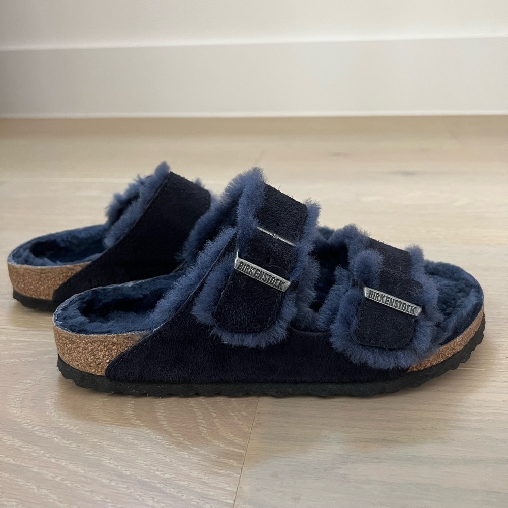 Birkenstock Arizona Shearling Suede Leather Midnight Women 36/5-5.5 Narrow